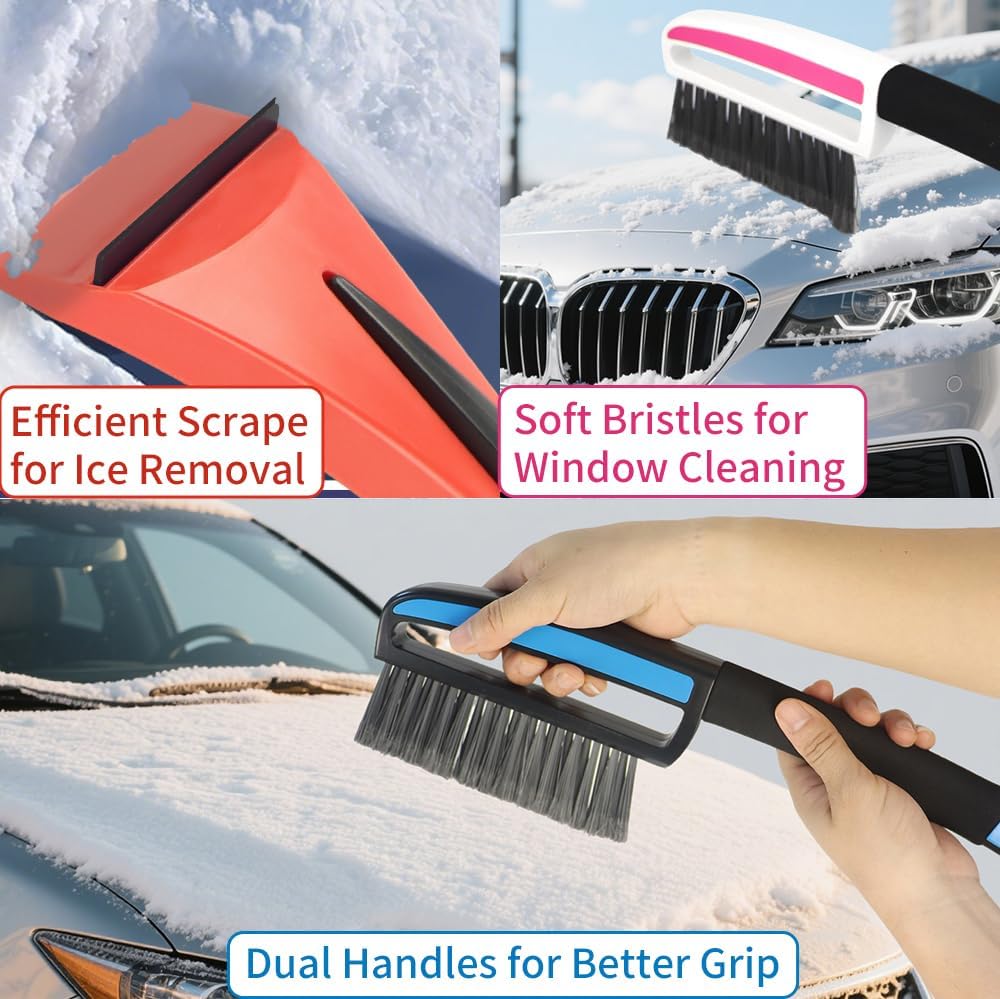 Snow Brush with Ice Scrapers for Car Windshield, Car Brush with Foam Grip, Winter Accessories, Wider Snow Scraper for Window, SUVs, Cars, Detachable Snow Removal Tool, Scratch-Free (Green)