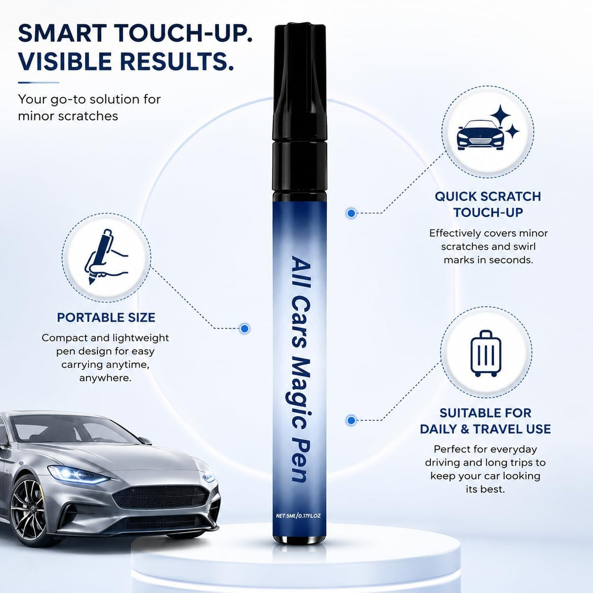 All Cars Magic Pen for Car Scratches Remover, Quick Paint Scratch Repair Magic Car Scratch Removal Pen Flawless for All Vehicles, Easy Use Weatherproof Fits All Cars Colors