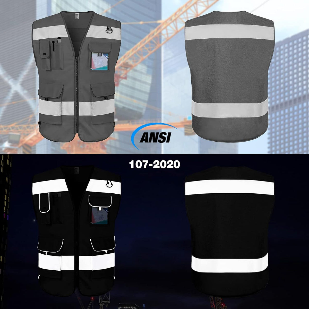 TCCFCCT Safety Vest for Men Women 9 Pockets High Visibility Vest for Safety, Reflective Work Vest with Reflective Strips, Meets ANSI/ISEA Standards, (Yellow, Large)