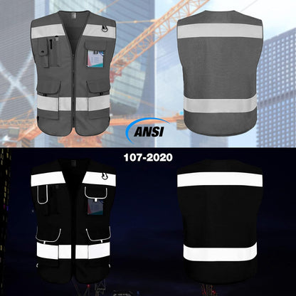 TCCFCCT Safety Vest for Men Women 9 Pockets High Visibility Vest for Safety, Reflective Work Vest with Reflective Strips, Meets ANSI/ISEA Standards, (Yellow, Large)