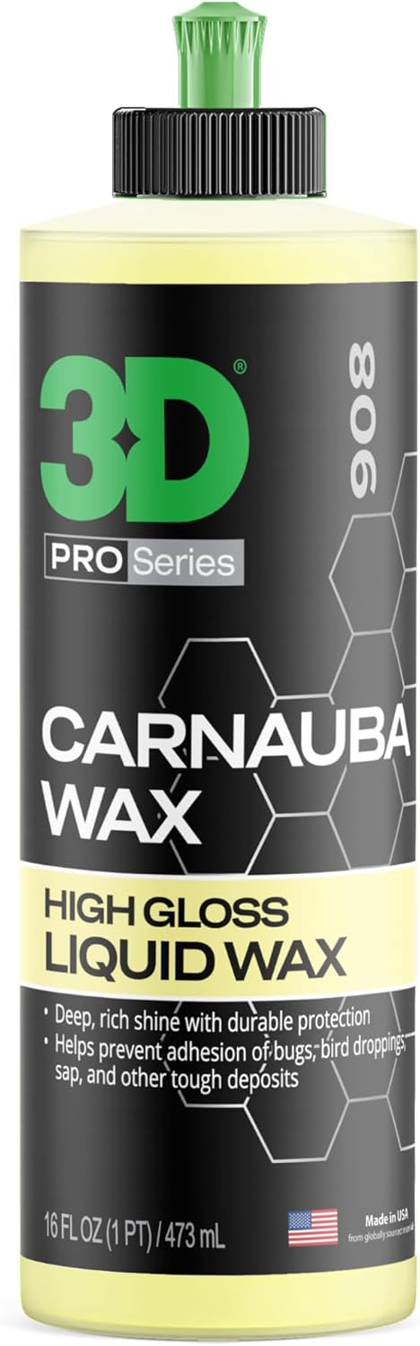 3D Carnauba Wax – Liquid Brazilian #1 Grade Wax for Deep Gloss & UV Protection | Easy Application | Safe on All Paint | Non-Staining Formula | Made in USA | 16 oz