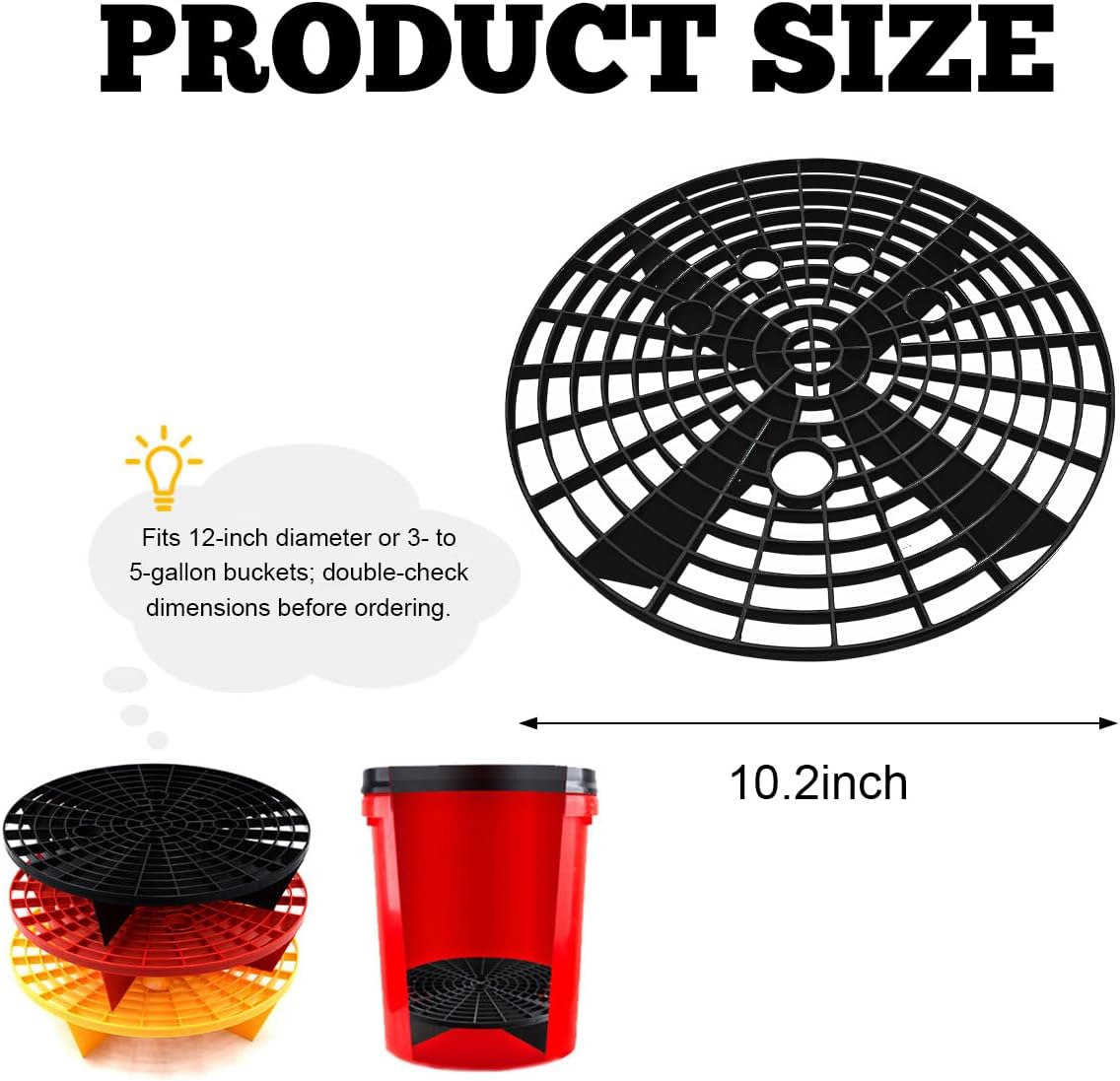 Yourkar Car Wash Bucket Inserts - 2 PCS Plastic Grit Trap for Vehicle Detailing, Auto Dirt Collectors, Fits 12 Inch Diameter Bucket, Universal Car Accessories (Black)