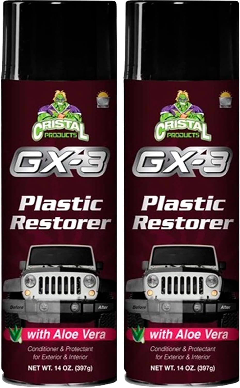 Cristal Products GX-3 Plastic Restorer – Black Plastic Restorer for Cars & Automotive Trim Restorer – Interior Car Cleaner & Exterior Faded Plastic, Vinyl & Rubber Renewer with Aloe Vera (8 fl oz)