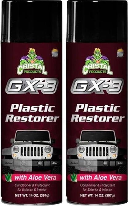 Cristal Products GX-3 Plastic Restorer – Black Plastic Restorer for Cars & Automotive Trim Restorer – Interior Car Cleaner & Exterior Faded Plastic, Vinyl & Rubber Renewer with Aloe Vera (8 fl oz)