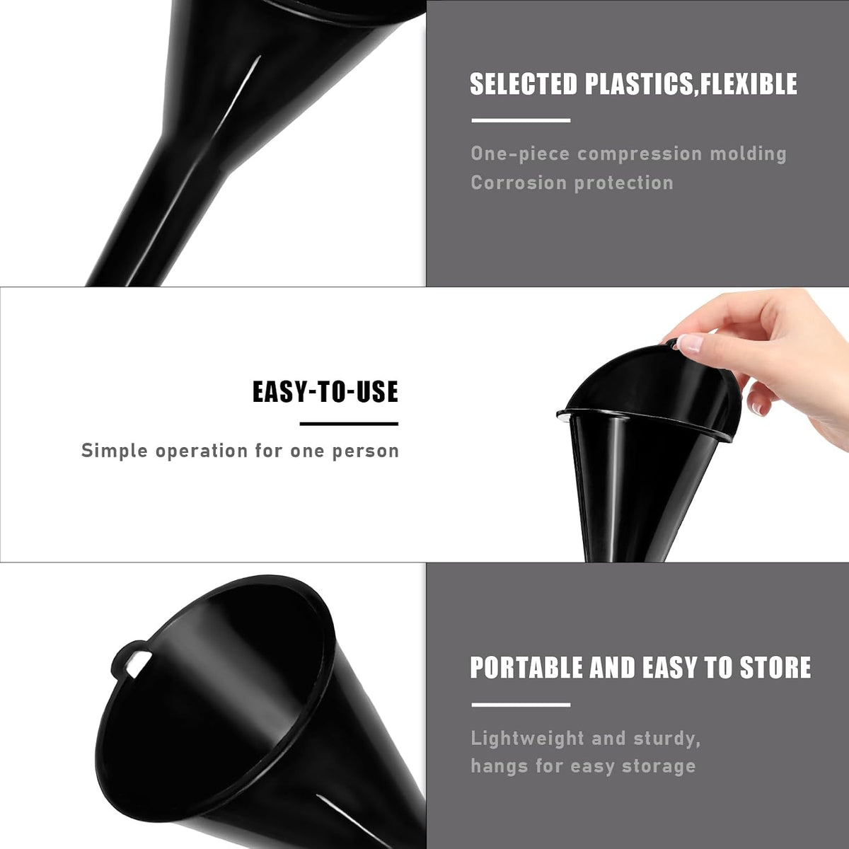 DXNQ Oil Funnel, Automotive Multi-Function Plastic Fuel Funnel with Long Neck, Universal Engine Oil Funnel for Filling Oils Gas Lubricants and Fluids, Car Accessories (Black)