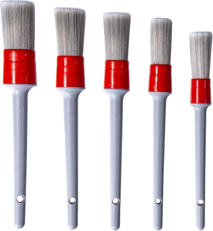 Detailing Brush Set -5 Different Sizes Premium Natural Boar Hair Mixed Fiber Plastic Handle Automotive Detail Brushes for Cleaning Wheels, Engine, Interior, Air Vents, Car, Motorcy