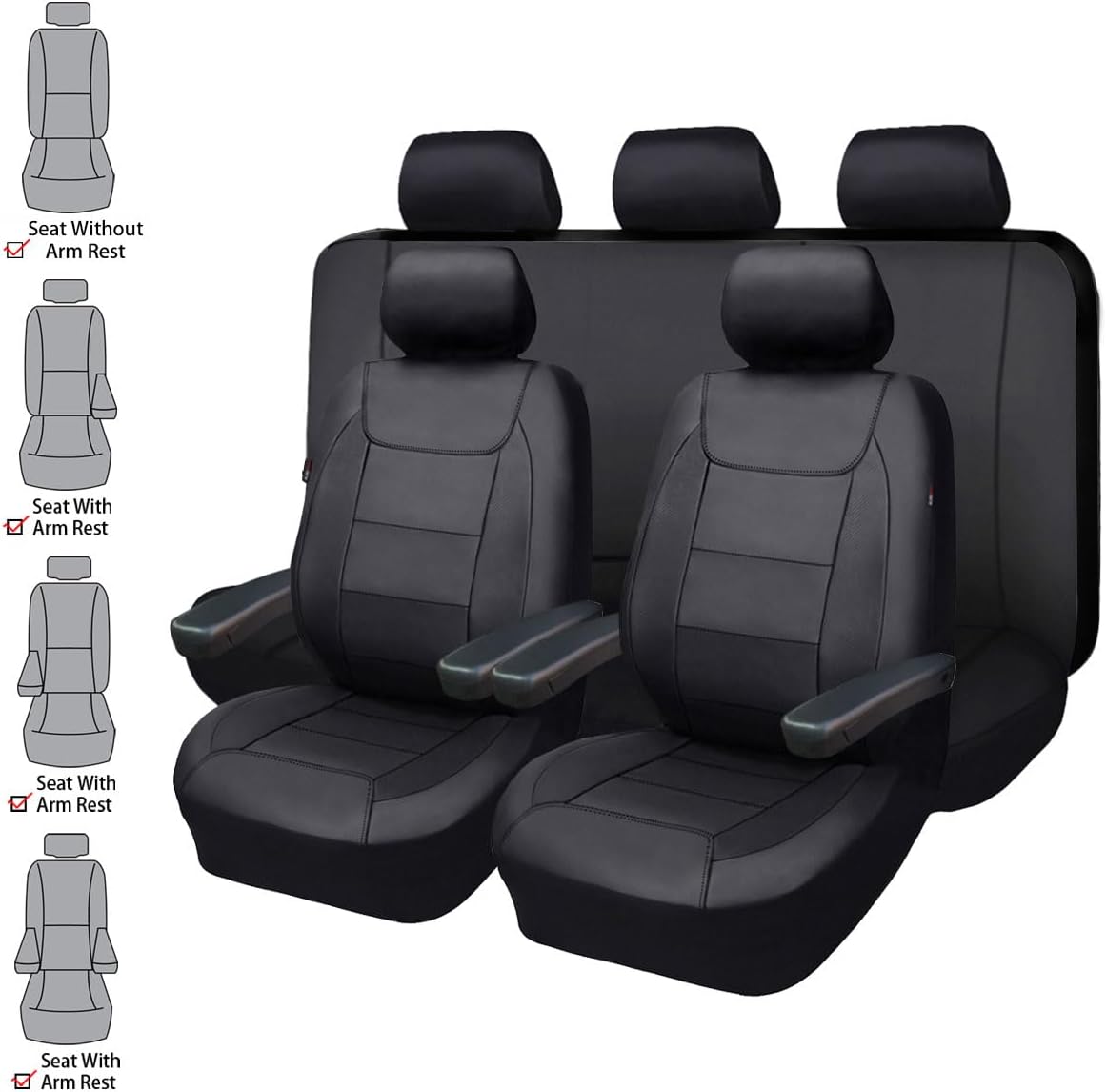Flying Banner Carbon Fiber Leather Vehicle Seat Covers, Leopard Gray Black, Universal Fit - 8PCS
