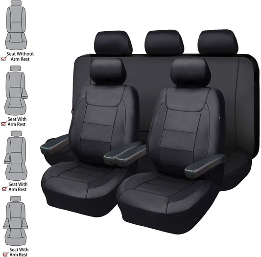 Flying Banner Carbon Fiber Leather Vehicle Seat Covers, Leopard Gray Black, Universal Fit - 8PCS