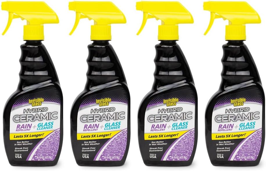 Invisible Glass 92183 Hybrid Ceramic Rain Repellent and Glass Cleaner – Cleans & Protects Car Windows and Windshields with Long-Lasting Water-Repellent Si02 Technology – 16 fl oz