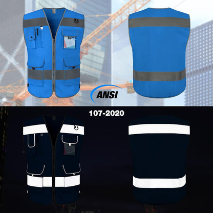 TCCFCCT Safety Vest for Men Women 9 Pockets High Visibility Vest for Safety, Reflective Work Vest with Reflective Strips, Meets ANSI/ISEA Standards, (Yellow, Large)