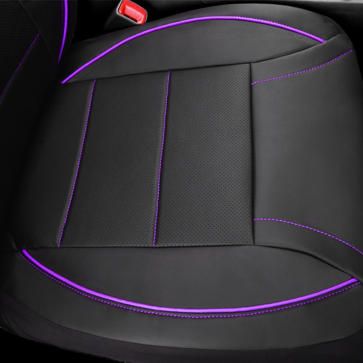 CAR PASS Universal FIT Piping Leather Two Front Seat Covers, Waterproof Faux Leather for SUV Sedan Van Truck, Airbag Compatible,Reserved Opening Holes for Headrest Covers. (Black red)