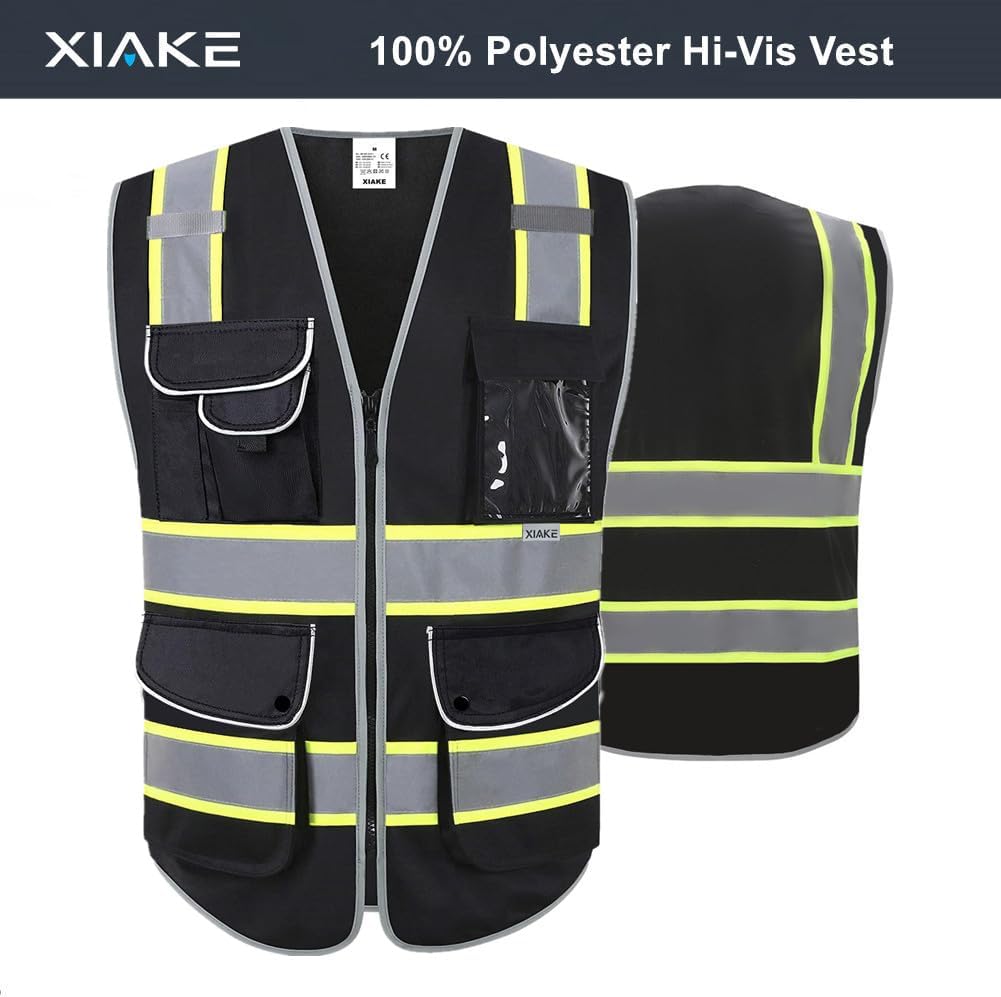 XIAKE 9 Pockets Class 2 High Visibility Reflective Safety Vest for Men Women,Meets ANSI/ISEA Standard