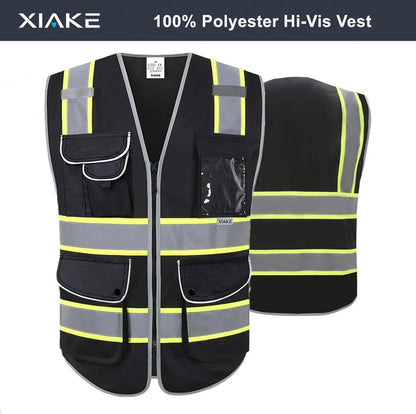 XIAKE 9 Pockets Class 2 High Visibility Reflective Safety Vest for Men Women,Meets ANSI/ISEA Standard