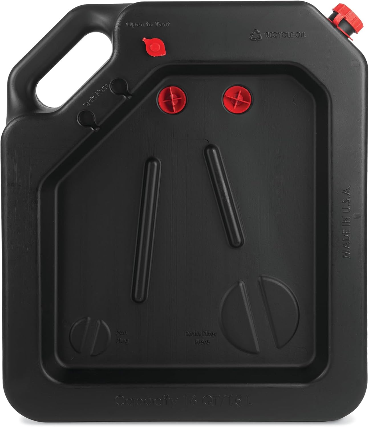 PAK Premium 16 Quart Oil Drain Pan, Easy Pour Design with Tethered Cap, Made in USA