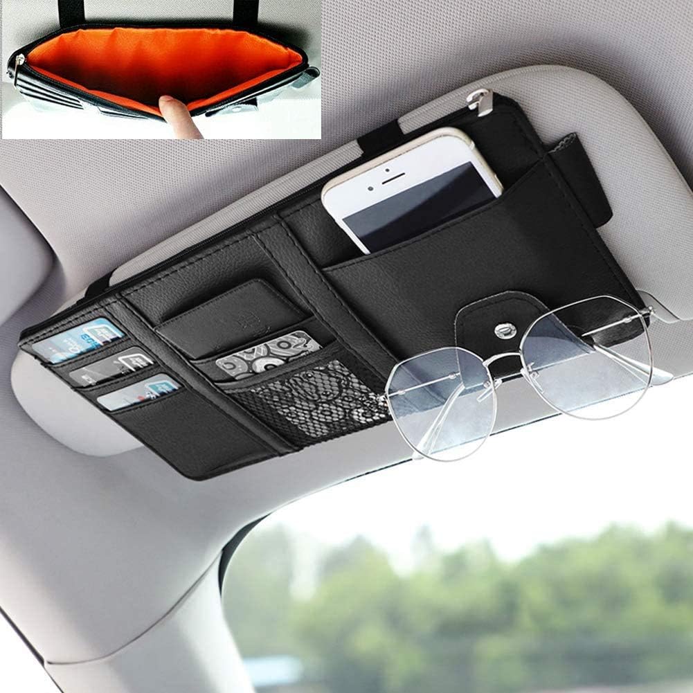 Car Visor Organizer, Auto Interior Accessories, Car Truck SUV Storage Pouch Holder, with Multi-Pocket Net Zipper (Black)