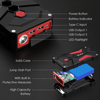 Jump Starter Car Jump Starter Auto Battery Booster Pack 5000A Peak 12V with USB-C Quick Charge,Lithium Jump Box with LED Light(Up to 7.0L Gas or 5.5L Diesel Engine)