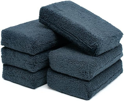 The Rag Company - Premium Grade Terry Microfiber Detailing Applicator Sponges - Versatile Detailing Tool, Extra Absorbent, Able to Withstand Numerous Uses, 3in x 5in, Black (6-Pack)