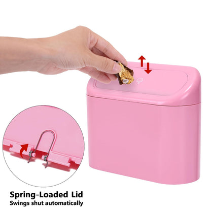 Ginsco 2 Pack Mini Car Trash Can with Lid, Small Car Garbage Can, Cute Leakproof ABS Trash Bin, Cars Accessories for Interior, Garbage Bin for Car, Home, Office with 120pcs Trash Bags Black