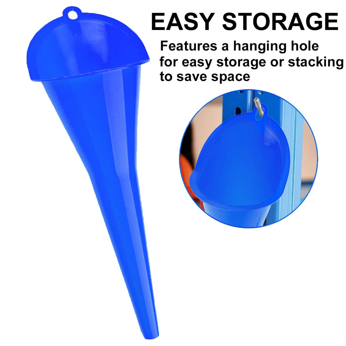 3-Pack Long-Neck Oil Funnels, 11" Multi-Purpose Funnels for Automotive & Motorcycle Use – Reusable Funnel for Oil, Gas & Transmission Fluid (Orange&Blue&Black)