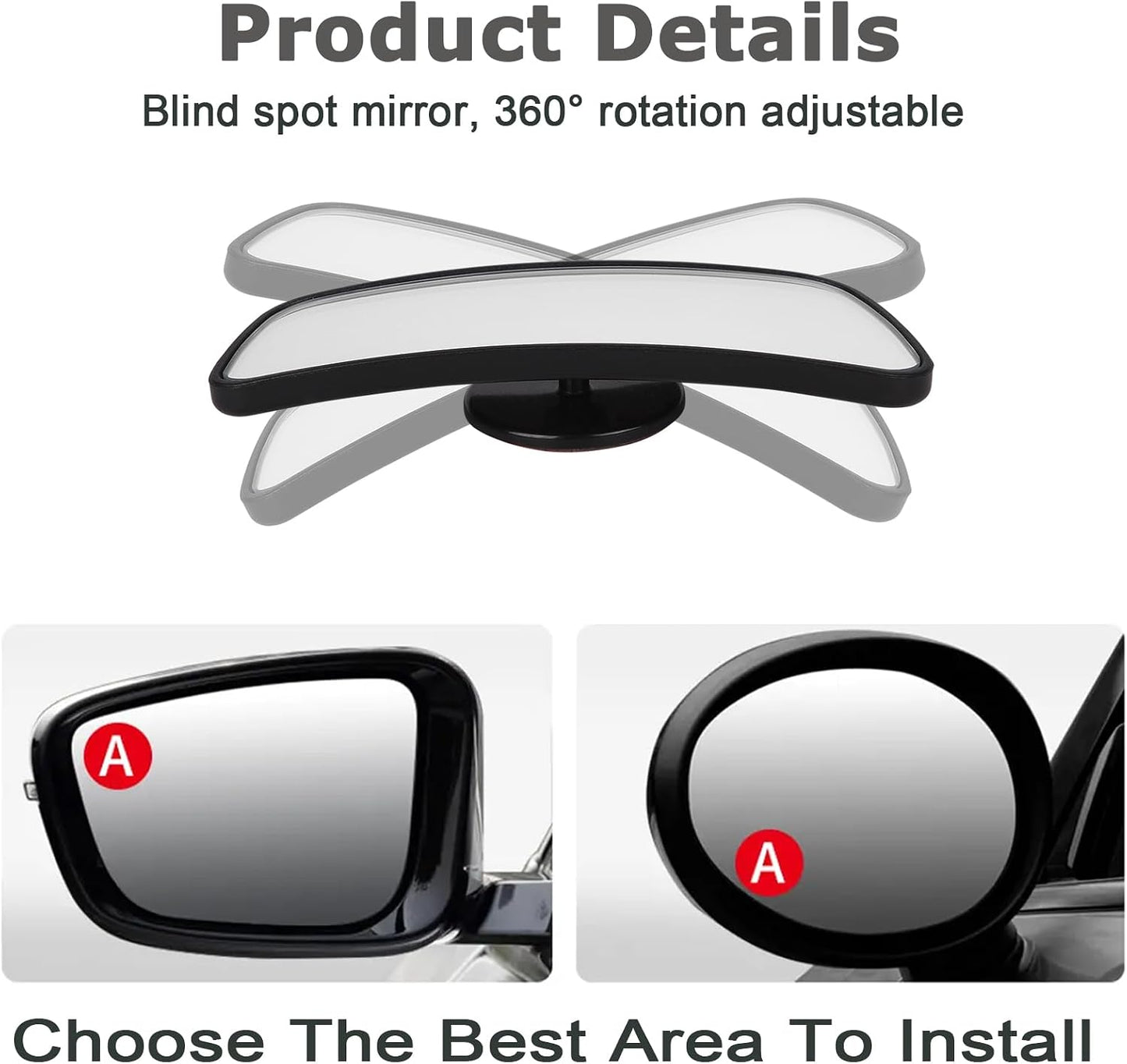 Upgrade HD Glass Wide Angle Blind Spot Mirror, Frameless 360 Adjustable Convex Rear View Mirror for Cars, Trucks and SUV - Big Fan Shaped 2pcs