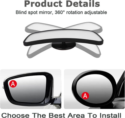 Upgrade HD Glass Wide Angle Blind Spot Mirror, Frameless 360 Adjustable Convex Rear View Mirror for Cars, Trucks and SUV - Big Fan Shaped 2pcs