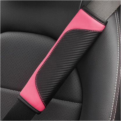 AUCELI 2PCS Car Seat Belt Cover, Carbon Fiber Seatbelt Shoulder Strap Covers, Breathable Leather Soft Harness Pad Protect Your Neck and Shoulder Compatible with Cars