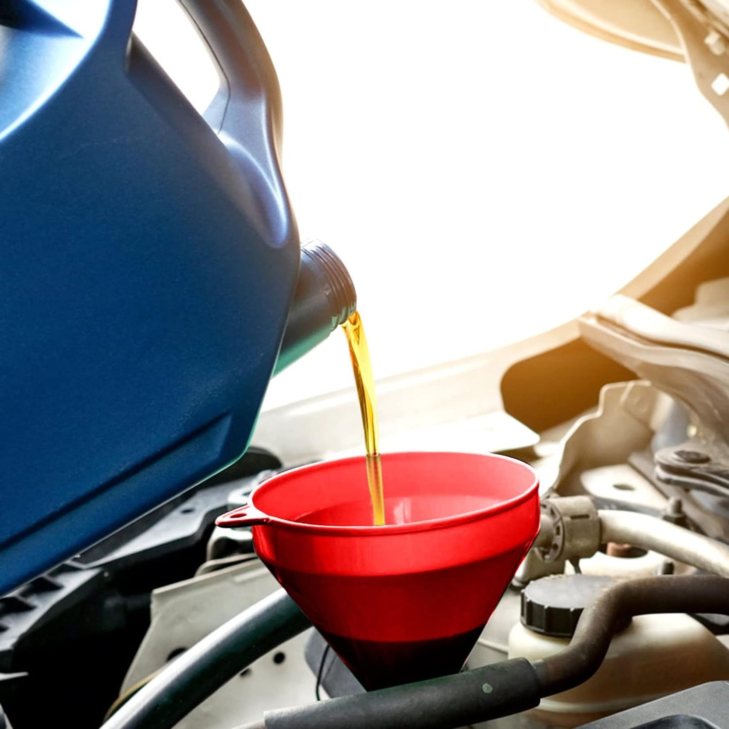 3 Pcs Automotive Funnels Set, Wide Mouth Fuel Funnels, Plastic Long Neck Oil Funnel, Flexible Right Angle Funnels, with Detachable Spout and Filter for Water/Gasoline/Coolant/Engine Oil