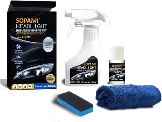 SOPAMI Car Headlight Restoration Kit, Automotive Headlight Cleaner Oxidized and Yellowed Head Light Restoring Kit for All Vehicle Types, Headlamp Headlight Cleaner Includes Coating Agent