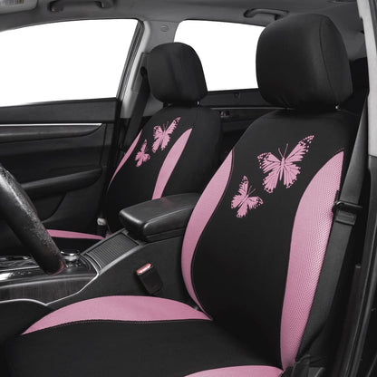 Flying Banner Butterfly car seat Covers ful Set Fashion Universal Lady Woman Female Rear Bench Split Colorized (Pink, 2 Fronts - Lace)