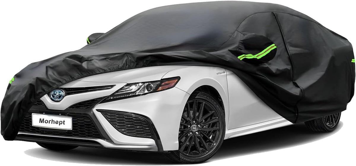 Car Cover Waterproof All Weather for Automobiles, Outdoor Full Exterior Covers for Sedan Black(Suggest Car Length from 194"-208")