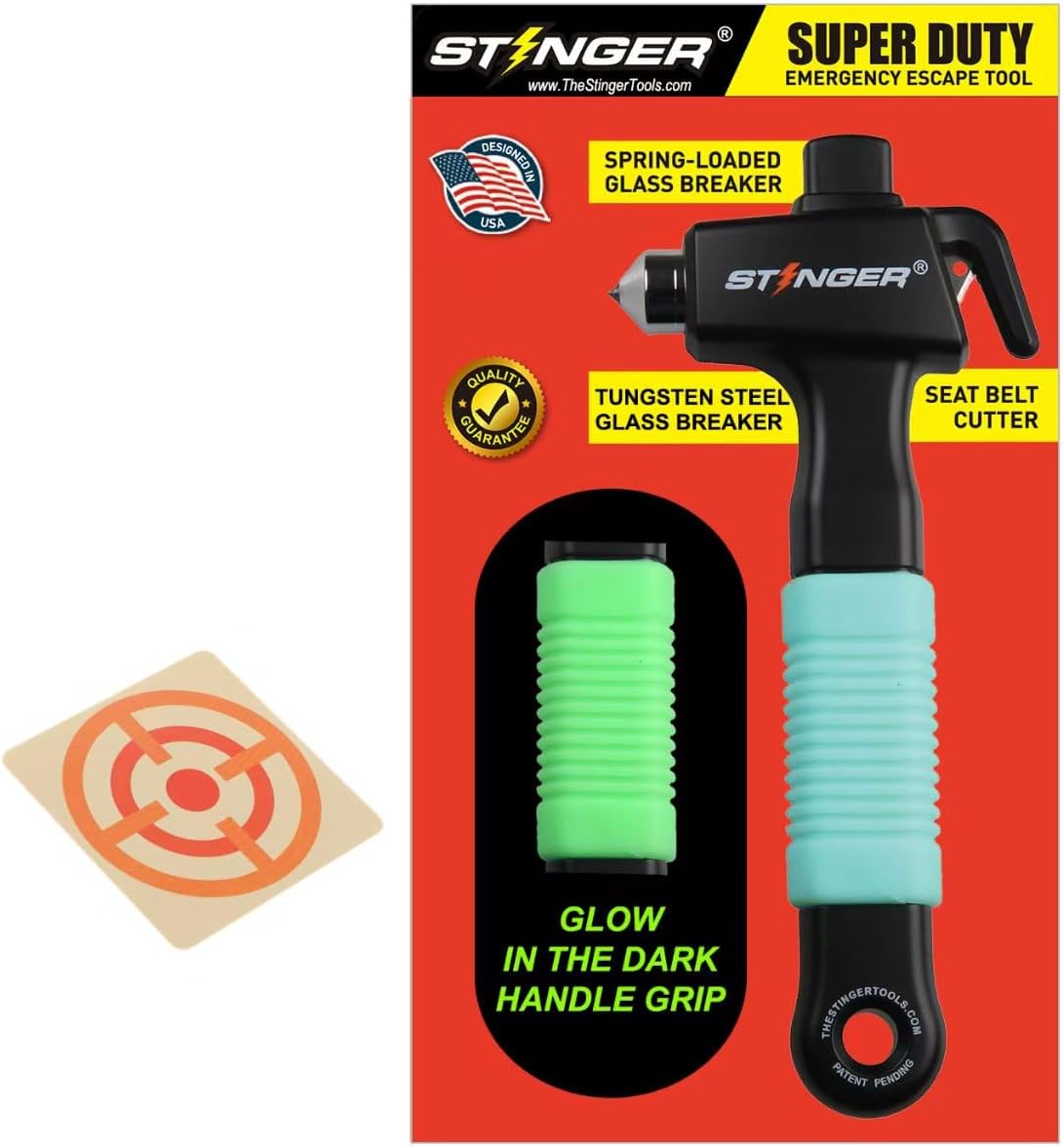 Stinger Super Duty Car Emergency Escape Tool, Hardened Carbon Steel Vehicle Safety Hammer, Spring Loaded Window Breaker, Razor Sharp Seat Belt Cutter, Auto Accident Life-Saving Rescue Tool (Orange)