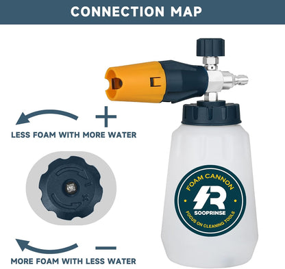 Sooprinse Short Pressure Washer Gun With Foam Cannon, High Pressure Snow Foam Lance, 1/4 Inch Quick Connector, Power Washer Blaster, Car Wash Mitt, 3000 PSI, 1 Liter