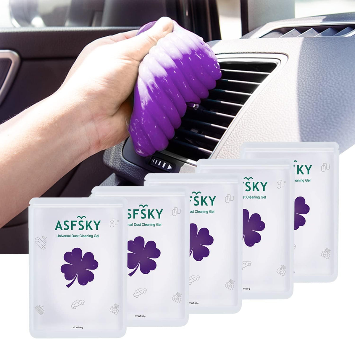 ASFSKY Car Cleaning Gel for Car Detailing Car Cleaning Gel Putty Reusable Keyboard Cleaner Gel Car Putty for Cleaning Dust Universal Cleaning Gel 5 Pack(Green)