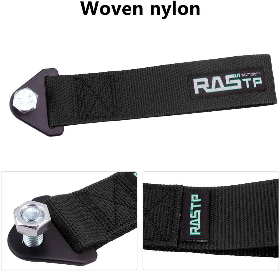 RASTP High Strength Racing Tow Strap, Tow Hook Fit for Front or Rear Front Bumper Decorative Trailer Belt (Black)