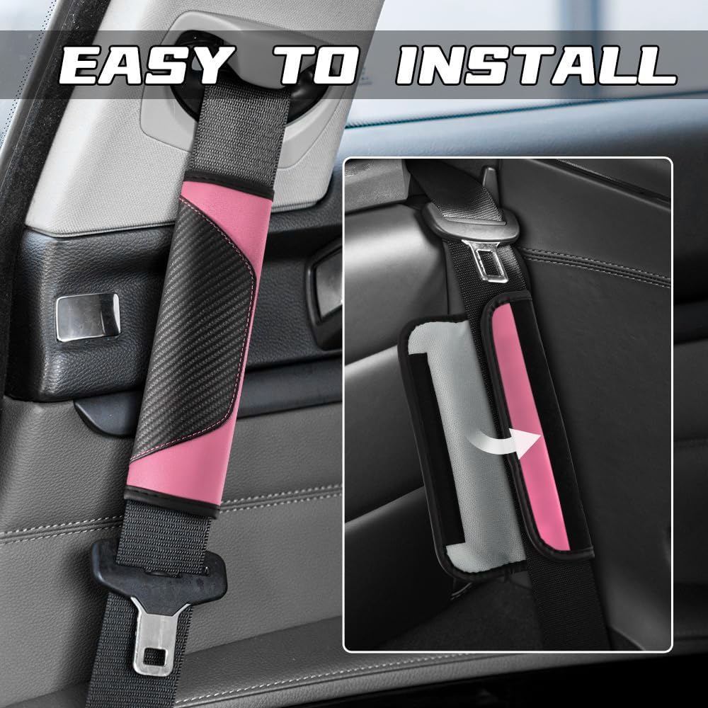 2PCS Car Seat Belt Cover Pad, Soft Carbon Fiber Leather Seatbelt Shoulder Protector for a More Comfortable Driving, Universal Safety Belt Strap Cover to Protect Your Neck (Blue)