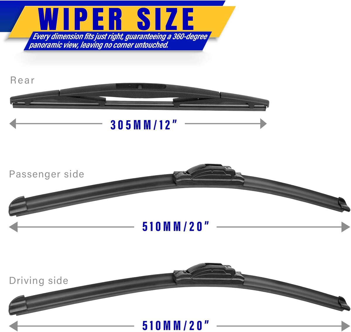 3 wipers Replacement for 2012-2018 Subaru Forester/2015-2019 Subaru Outback, Windshield Wiper Blades Original Equipment Replacement - 26"/17"/14" (Set of 3) U/J HOOK - Colors A