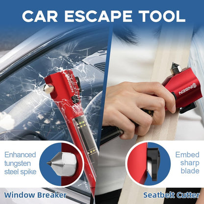 SINSEN Car Safety Hammer Flashlight, Tactical Emergency Rescue Tool, LED High Lumens Rechargeable Solar Powered Escape Kit, Window Glass Breaker and Seatbelt Cutter, Self Defense Multi-Function Torch
