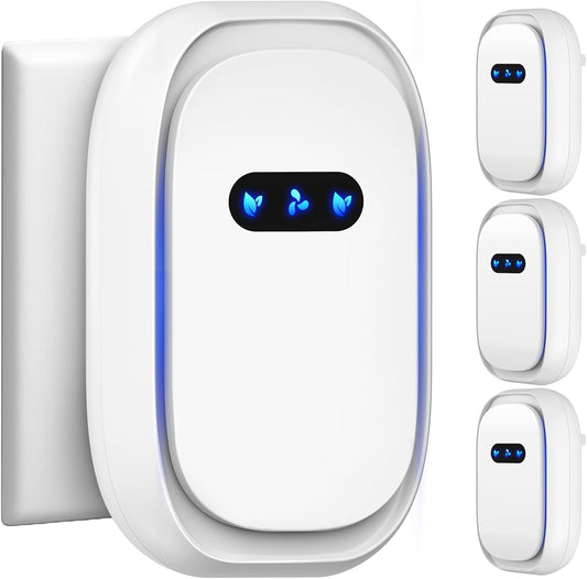 Air Purifiers (4 Pack), Air Ionizers for Home, Bedroom & Travel, Plug In Negative Ion Air Purifier, Dust, Dander, Smoke & Odor removal, Quiet Mini Portable Air Freshener, Low Energy, White