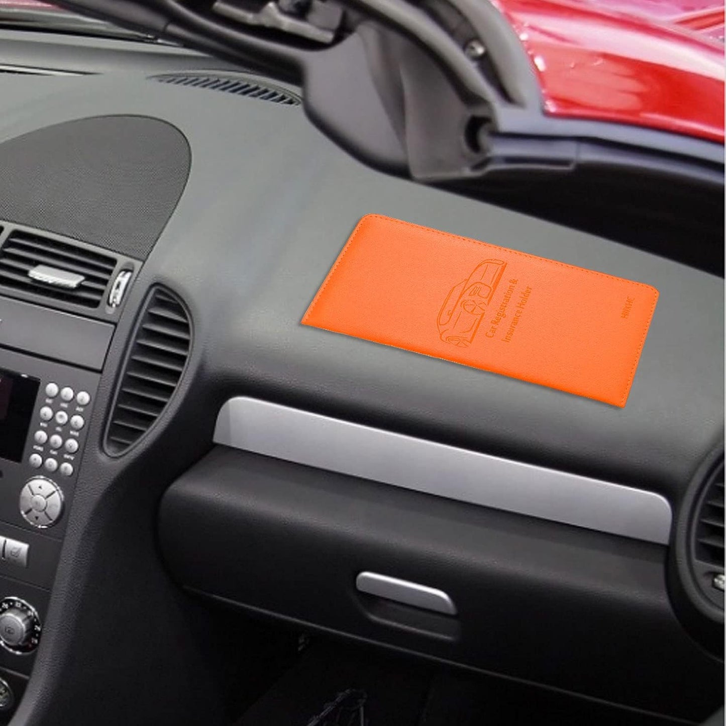 Car Registration and Insurance Card Holder - Leather Vehicle Glove Box Automobile Documents Paperwork Wallet Case Organizer for ID, Driver's License, Key, Cards - Car Accessories for Women&Men
