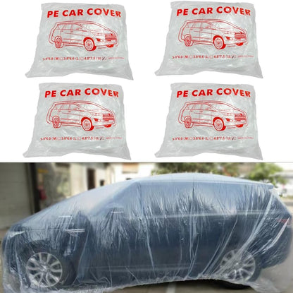 4 Packs Disposable Car Cover Clear Plastic Car Cover Universal Rain Dust Garage Cover with Elastic Band Medium (12 ft x 22 ft)