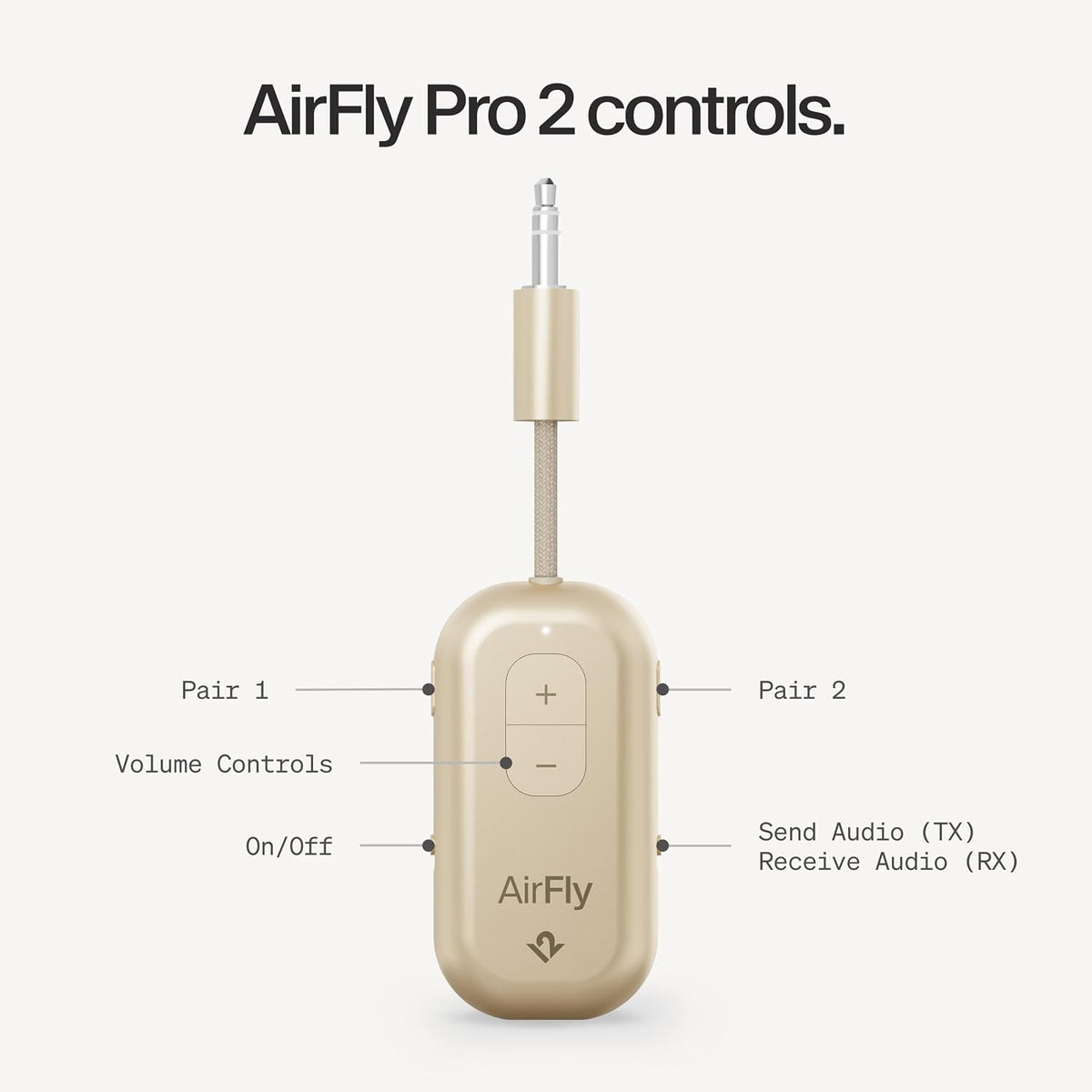 AirFly Pro 2 Deluxe – Bluetooth Adapter for Airplane, Pair 2 AirPods or Wireless Headphones – 3.5mm AUX Bluetooth Transmitter/Receiver for Cars, Boats, Treadmills, TVs – Airplane Travel Essentials