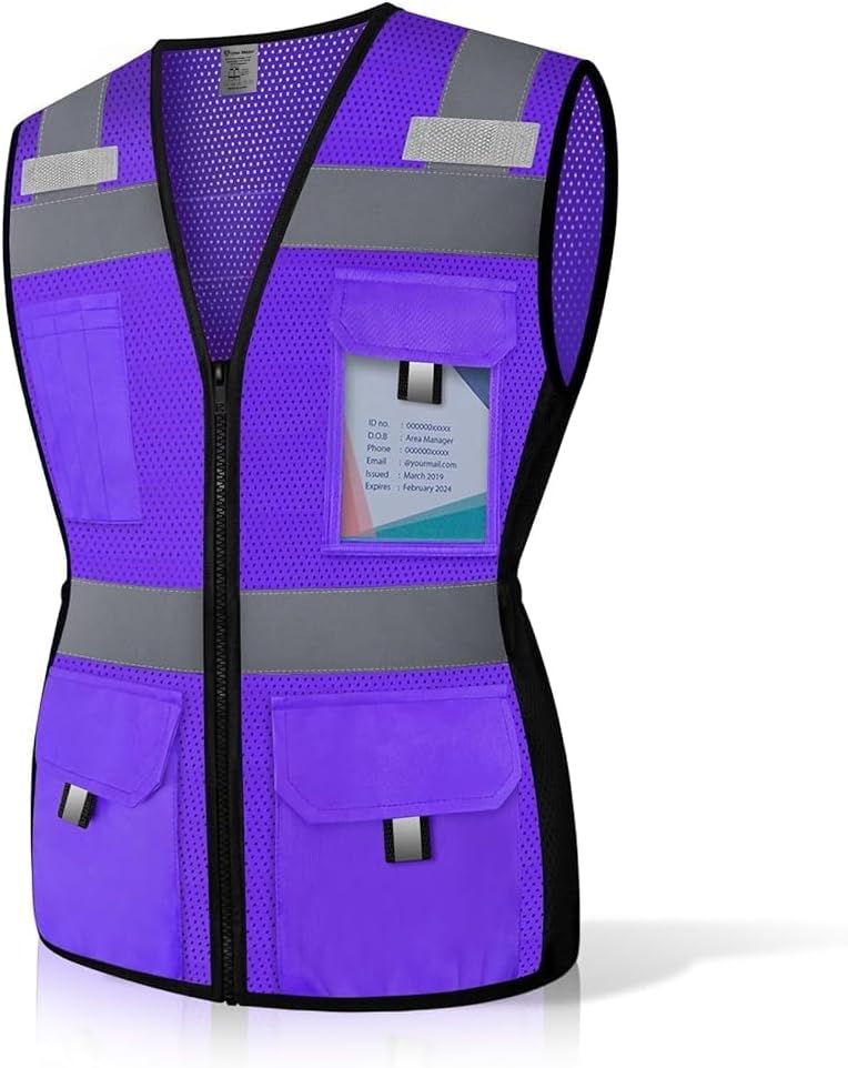 Reflective Vest for Women, Mesh Womens Safety Vest with 11 Pockets and Zipper, Hi Vis Neon Construction Work Vest for Lady Surveyors/Workers, Snugly-Fitted, ANSI Compliant (U-Yellow, S)