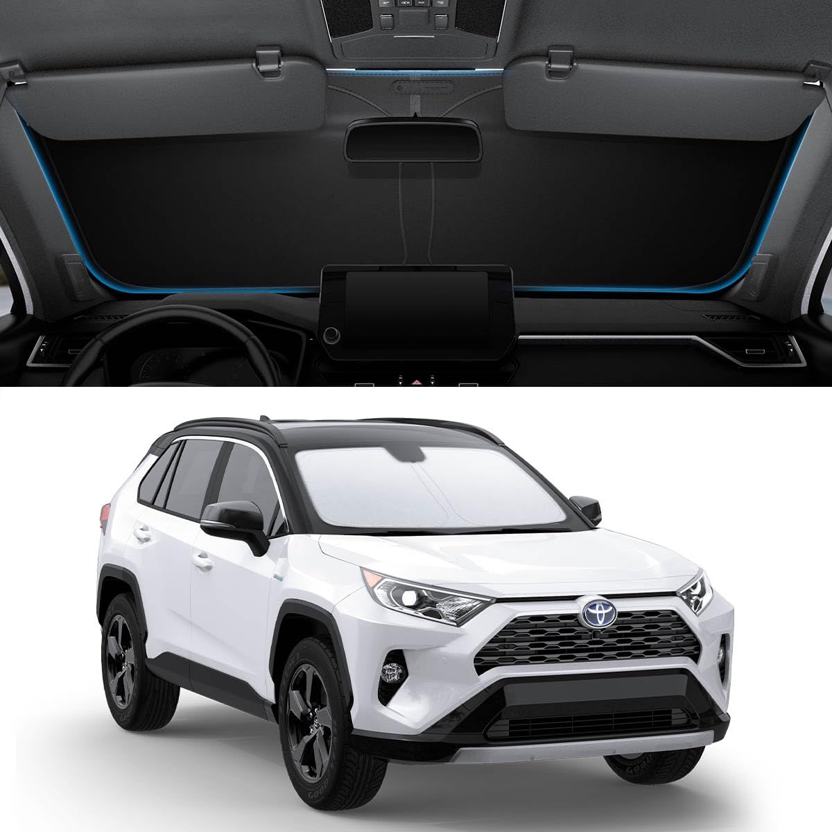 Spigen ZeroGap Windshield Sunshade for Tesla Model Y & 3, Maximum UV & Heat Protection, Dual Layer with Pocket | Car Accessories for Model Y Juniper, Model Y L, Model 3 Highland | Gift for Tesla Owner