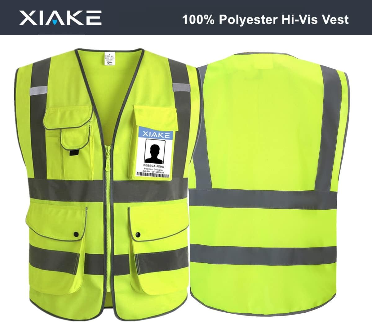 XIAKE 9 Pockets Class 2 High Visibility Reflective Safety Vest for Men Women,Meets ANSI/ISEA Standard