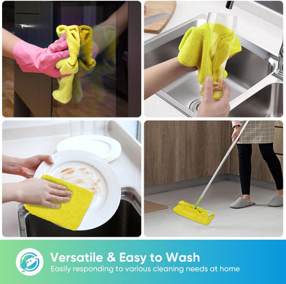 HOMEXCEL Microfiber Cleaning Cloth 210GSM, Pack of 12, Size:11.5" x 11.5", Ultra-Soft, High-Density Non-Abrasive Cleaning Towels for Cars, Glass, Kitchen, Reusable Rags, Blue/Green/Yellow/Pink