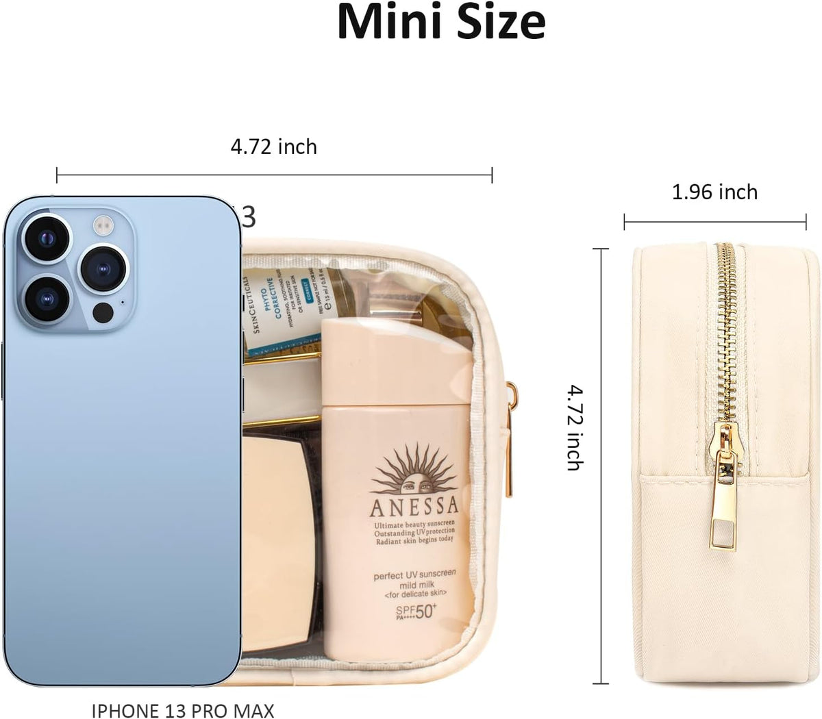 Small Clear Makeup Bag for Purse Small Cosmetic Bag Travel Size Toiletry Bags Cute Travel Makeup Bag,Coin Purse,Car Asscessories Organizer Storage Travel Essentials for Women Girls(Clear-Beige)