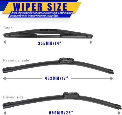 3 wipers Replacement for 2019-2023 2024 2025 2026 Subaru Forester, Windshield Wiper Blades Original Equipment Replacement - 26"/17"/14" (Set of 3) - Colors A