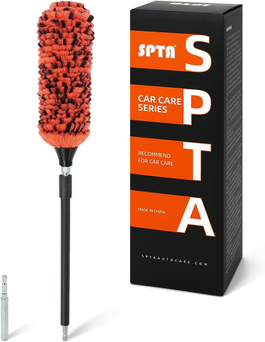 SPTA 1 Pc Soft Microfiber Extended Reach Rim Drill Wheel Brush,Microfibre Wheel Brush with 1 adddtional Drill Adapter for Electric Drill -BRFCD51