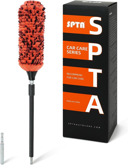SPTA 1 Pc Soft Microfiber Extended Reach Rim Drill Wheel Brush,Microfibre Wheel Brush with 1 adddtional Drill Adapter for Electric Drill -BRFCD51