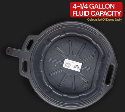 Mytee Products Automotive Oil Drain Pan - Black Plastic Anti Splash, Motor Large Oil Drip Catcher Pan for Changing Oil, Spill-Proof Design - 4.25-Gallon